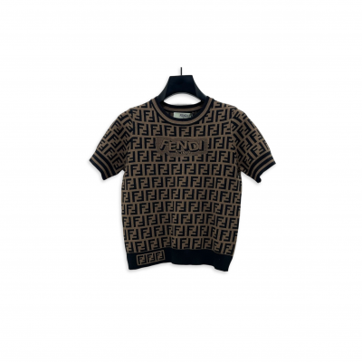 FENDI LETTER JACQUARD KNIT SHORT SLEEVE